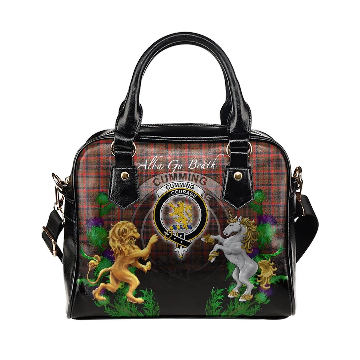 Cumming Hunting Weathered Tartan Shoulder Handbag Lion Unicorn Thistle Style