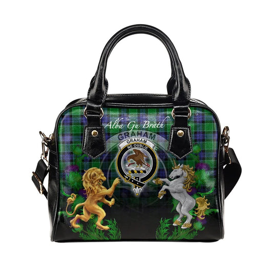 Graham of Menteith Modern Tartan Shoulder Handbag Lion Unicorn Thistle Style