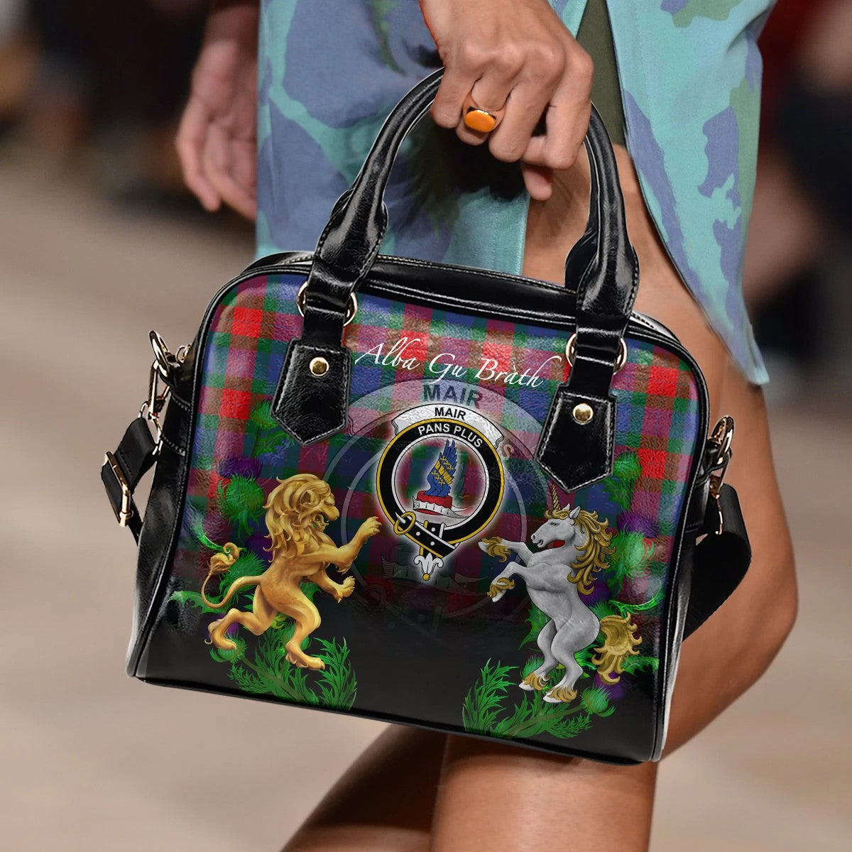Mar Tartan Shoulder Handbag Lion Unicorn Thistle Style