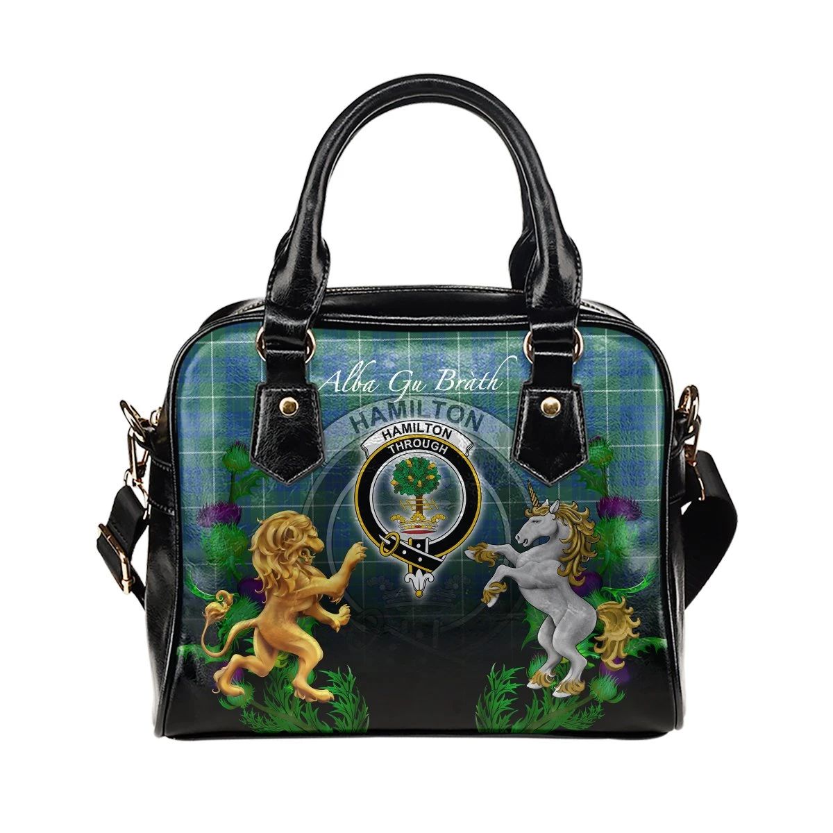 Hamilton Hunting Ancient Tartan Shoulder Handbag Lion Unicorn Thistle Style