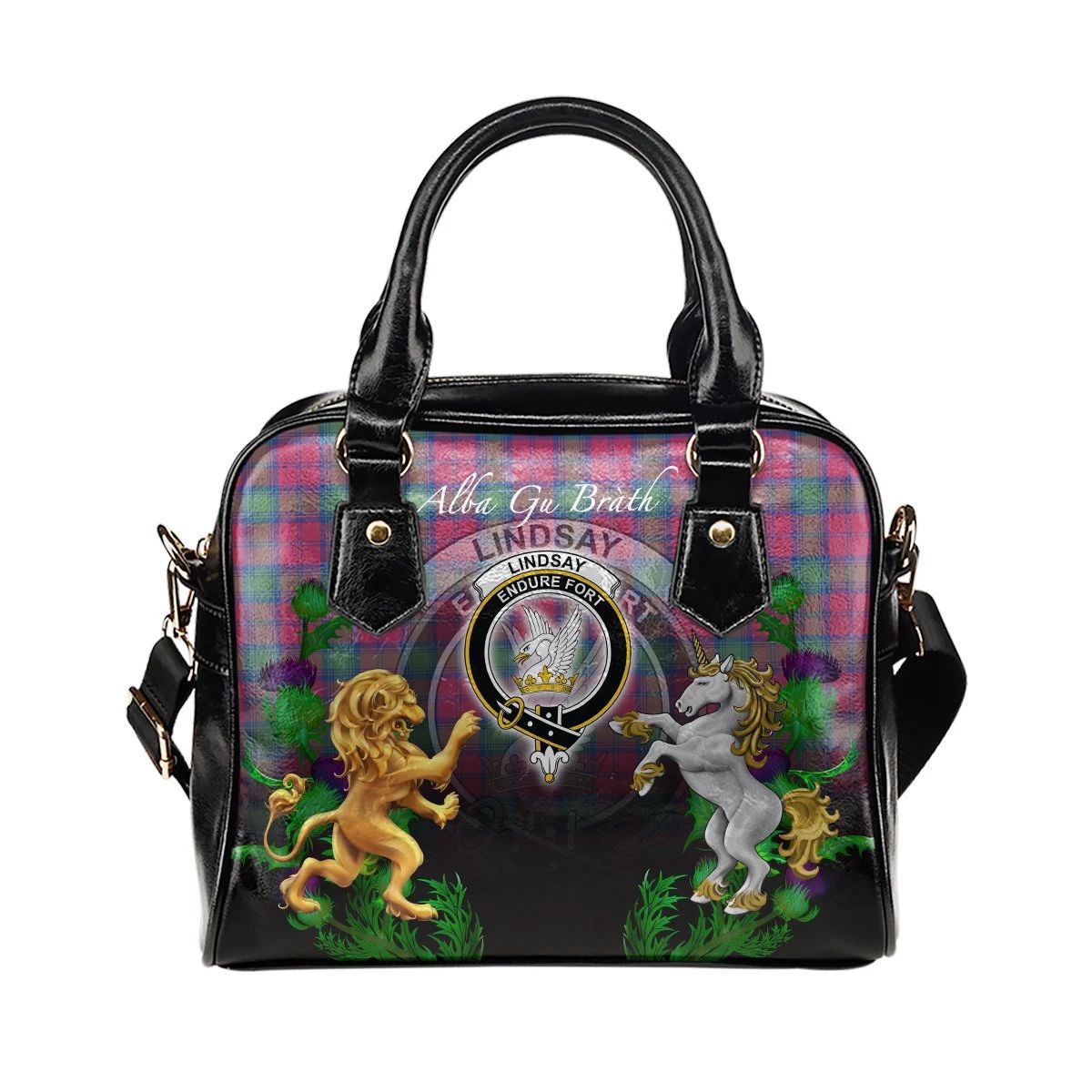 Lindsay Ancient Tartan Shoulder Handbag Lion Unicorn Thistle Style