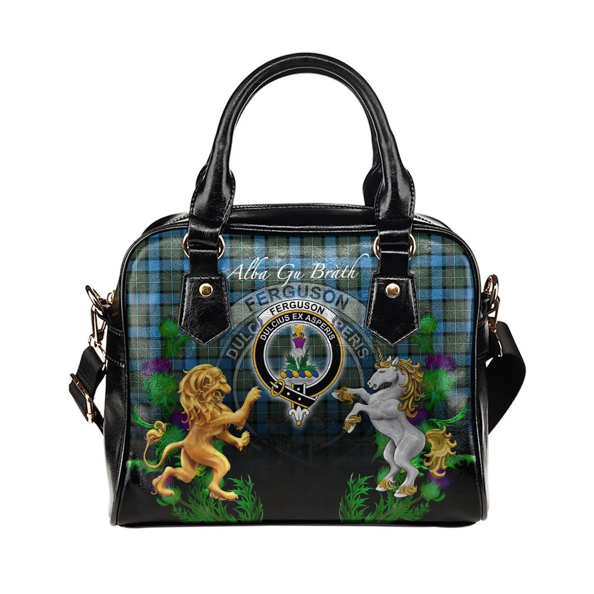 Fergusson Ancient Tartan Shoulder Handbag Lion Unicorn Thistle Style