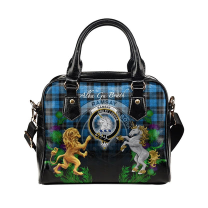 Ramsay Blue Ancient Tartan Shoulder Handbag Lion Unicorn Thistle Style