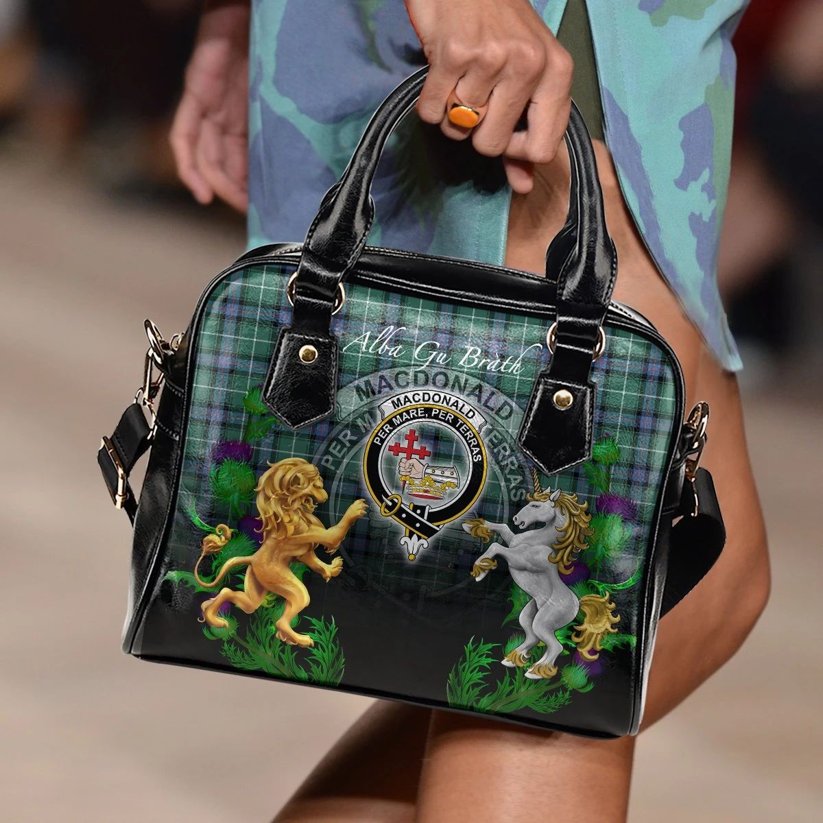 MacDonald of the Isles Hunting Ancient Tartan Shoulder Handbag Lion Unicorn Thistle Style