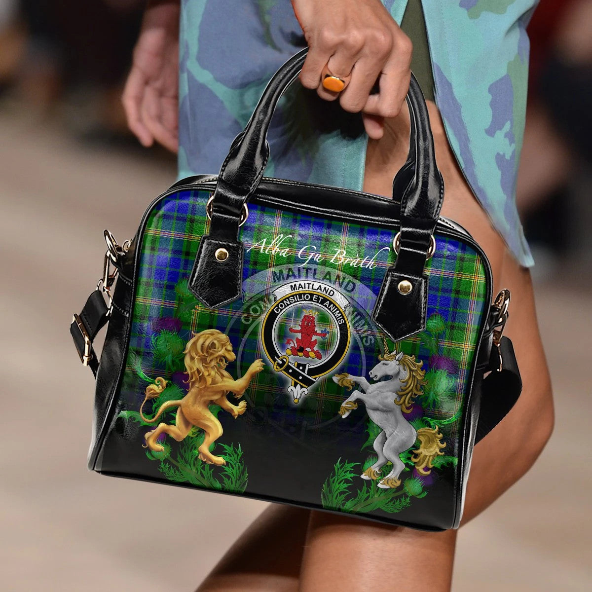 Maitland Tartan Shoulder Handbag Lion Unicorn Thistle Style