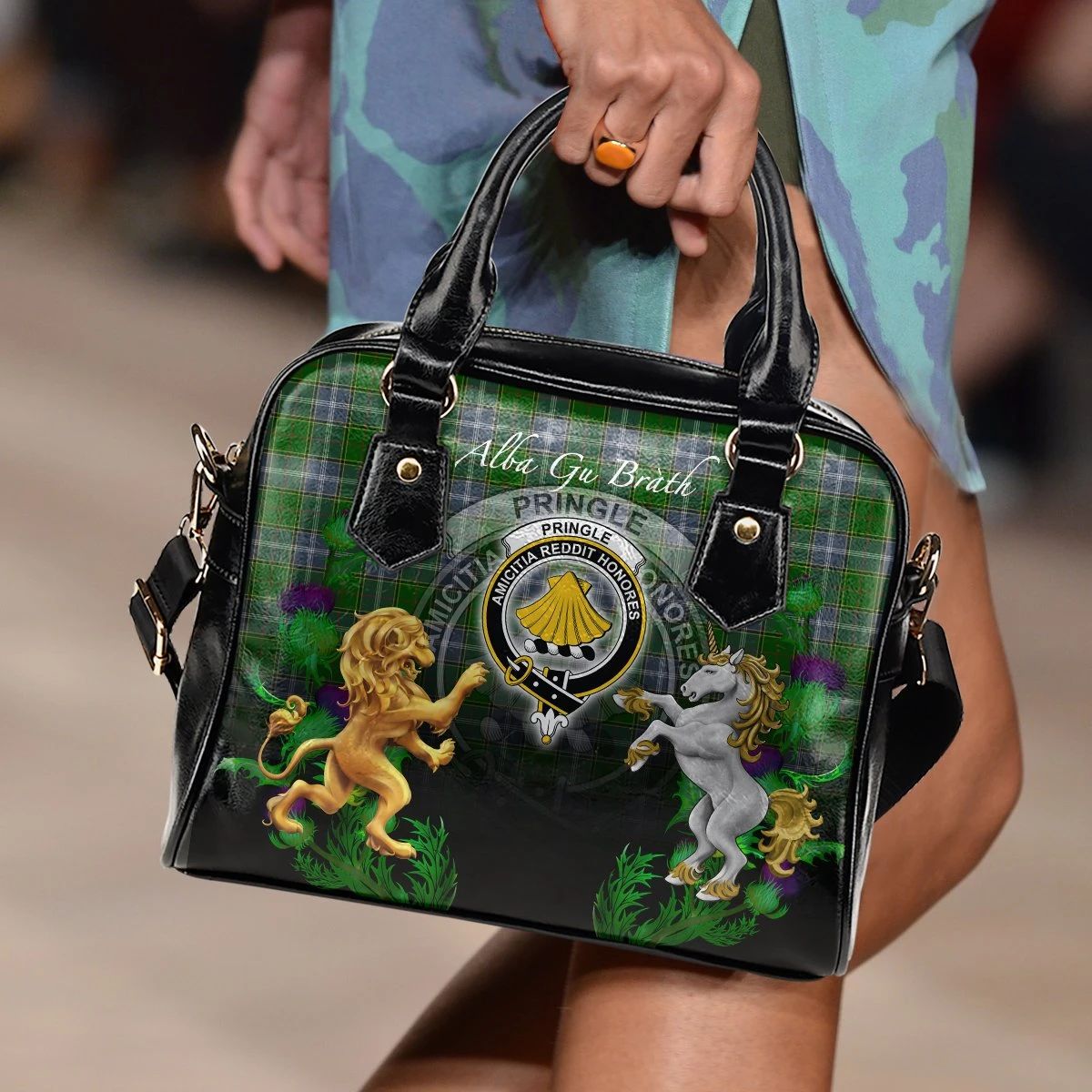 Pringle Tartan Shoulder Handbag Lion Unicorn Thistle Style