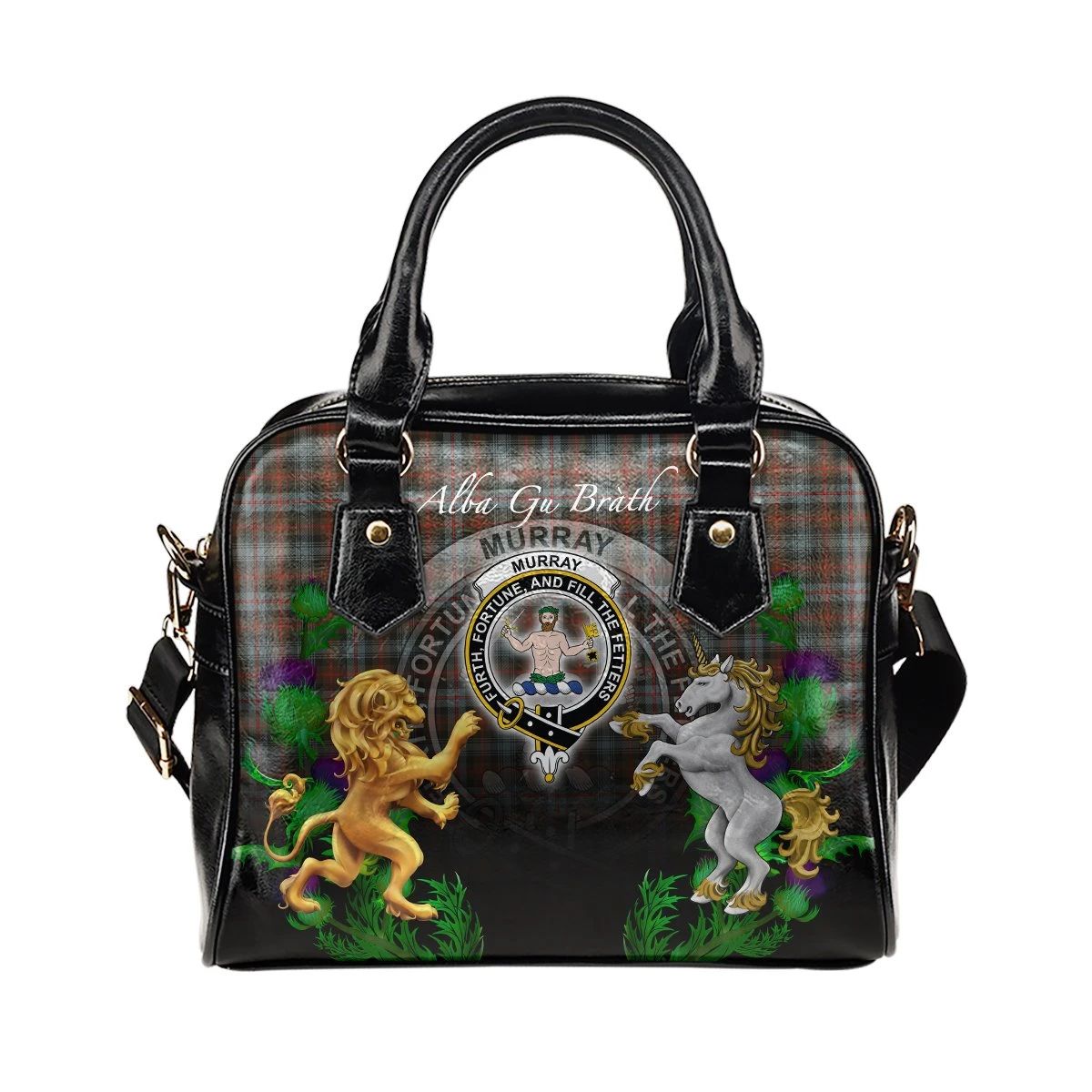 Murray of Atholl Weathered Tartan Shoulder Handbag Lion Unicorn Thistle Style