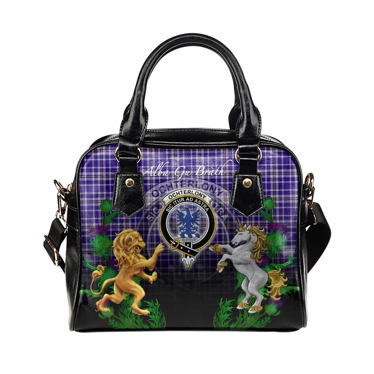 Ochterlony Tartan Shoulder Handbag Lion Unicorn Thistle Style