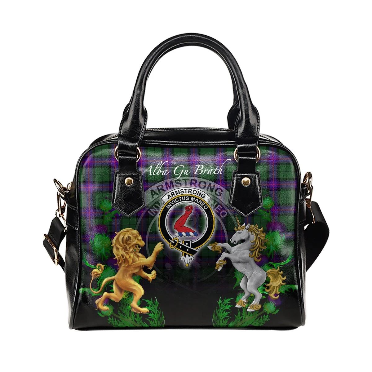 Armstrong Modern Tartan Shoulder Handbag Lion Unicorn Thistle Style