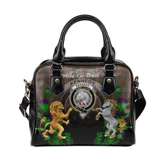 Kennedy Weathered Tartan Shoulder Handbag Lion Unicorn Thistle Style