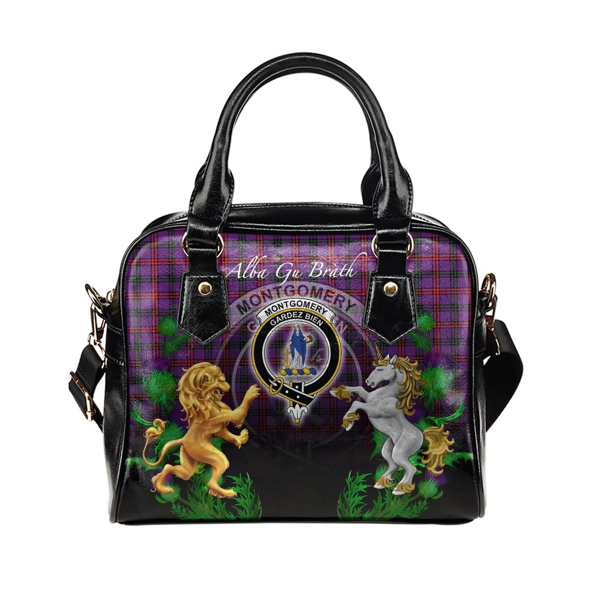 Montgomery Modern Tartan Shoulder Handbag Lion Unicorn Thistle Style