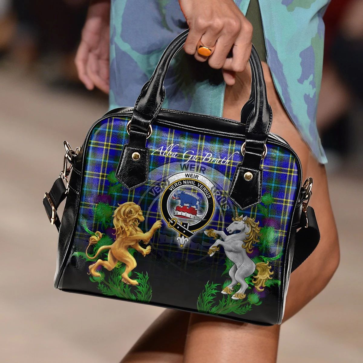 Weir Modern Tartan Shoulder Handbag Lion Unicorn Thistle Style