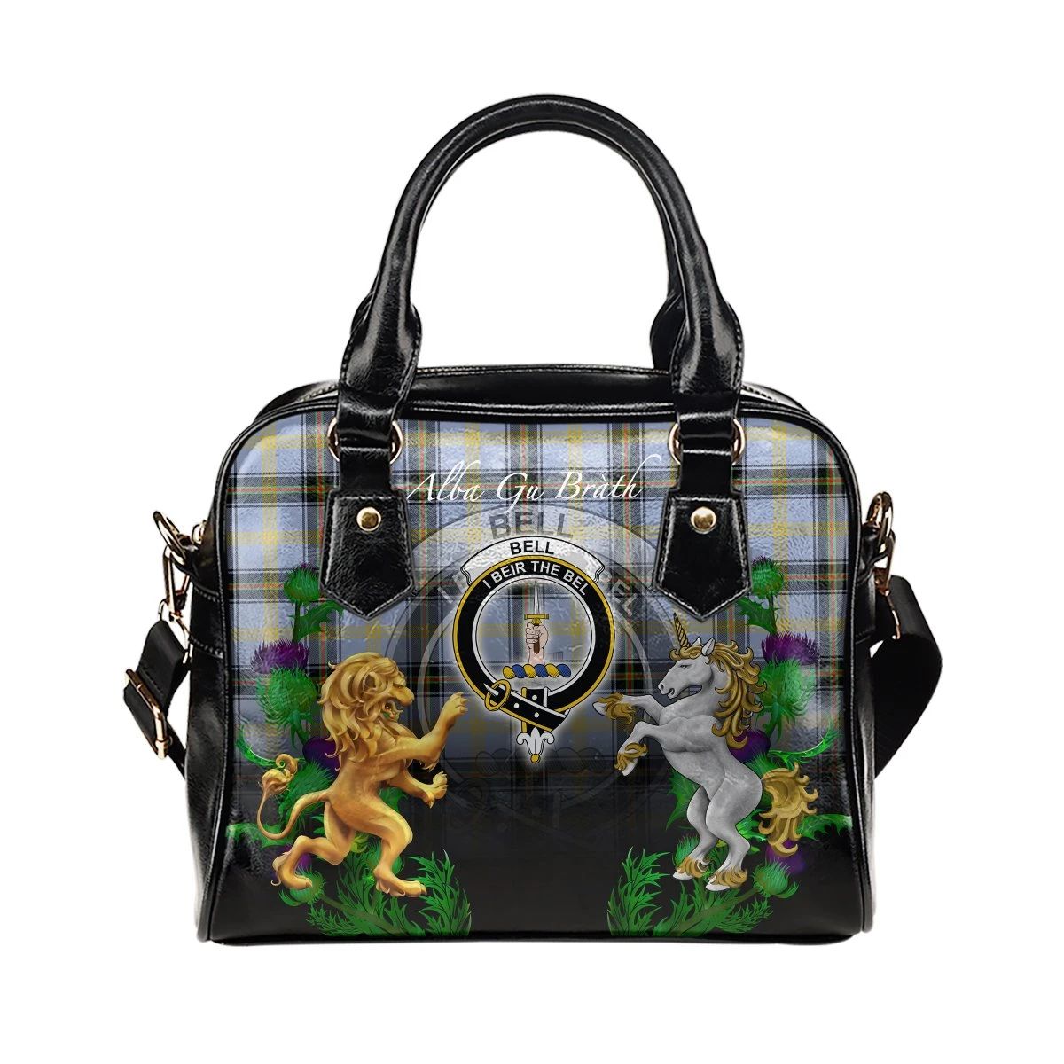 Bell of the Borders Tartan Shoulder Handbag Lion Unicorn Thistle Style