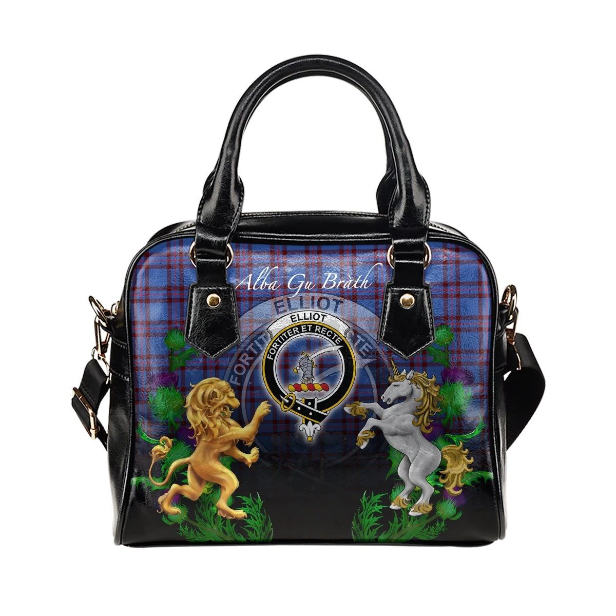 Elliot Modern Tartan Shoulder Handbag Lion Unicorn Thistle Style