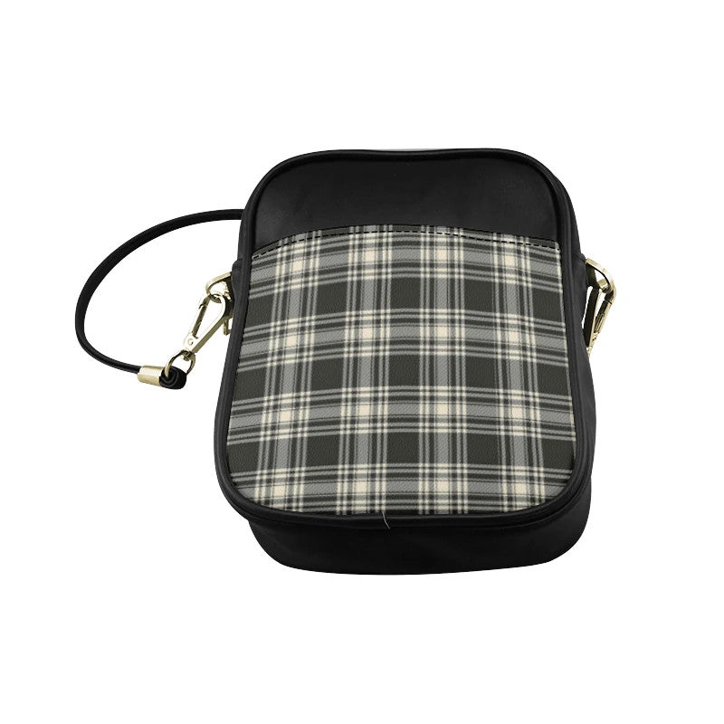 Menzies Black _ White Ancient Tartan Plaid Sling Bag