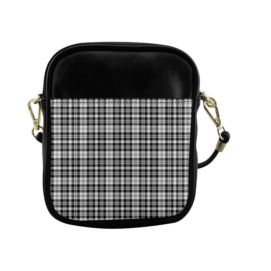 Scott Black _ White Modern Tartan Plaid Sling Bag