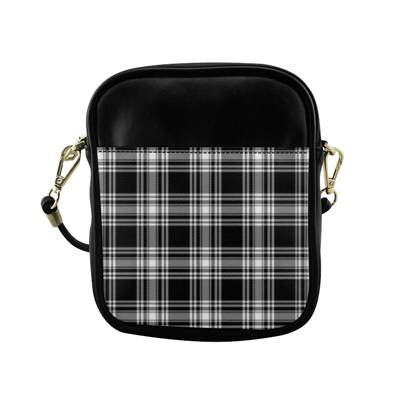Menzies Black _ White Modern Tartan Plaid Sling Bag