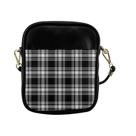 Menzies Black _ White Modern Tartan Plaid Sling Bag