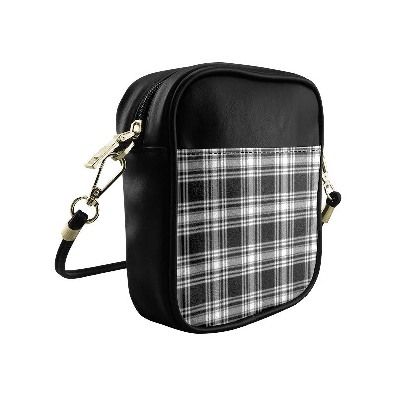 Menzies Black _ White Modern Tartan Plaid Sling Bag