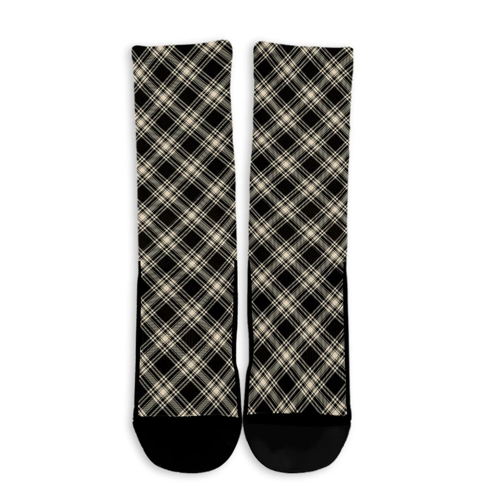 Menzies Black & White Ancient Tartan Plaid Crew Socks