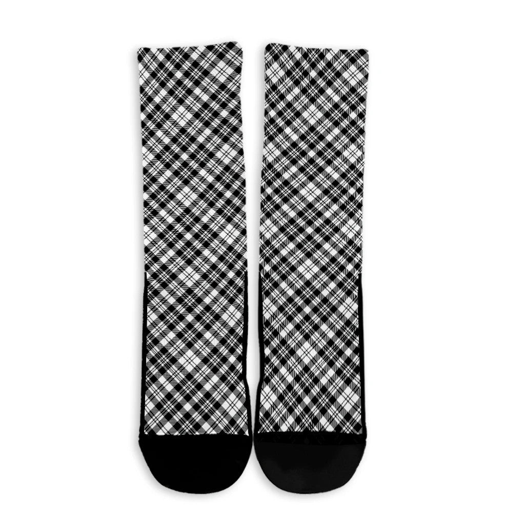 Scott Black & White Modern Tartan Plaid Crew Socks