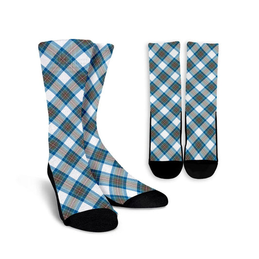 Stewart Muted Blue Tartan Plaid Crew Socks