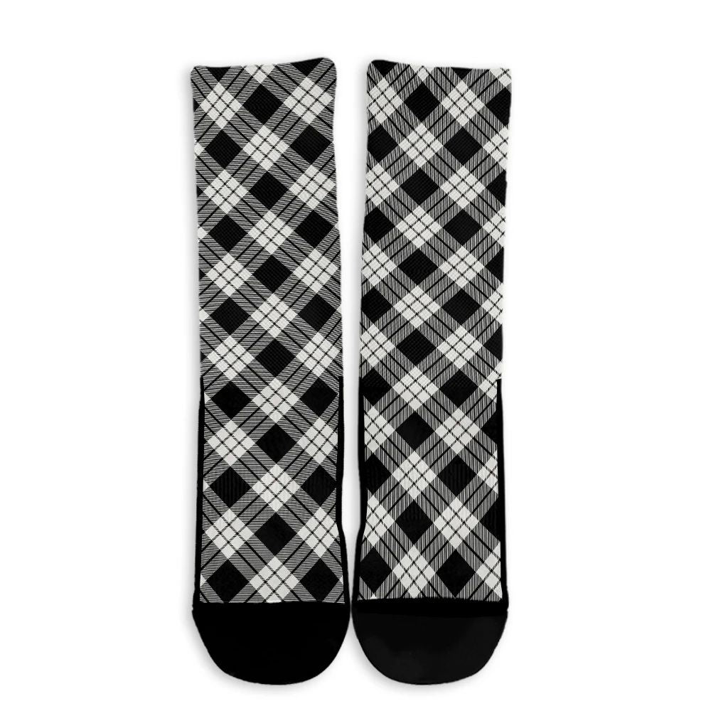 MacFarlane Black & White Ancient Tartan Plaid Crew Socks