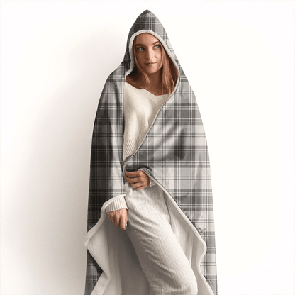 Douglas Grey Modern Tartan Crest Hooded Blanket