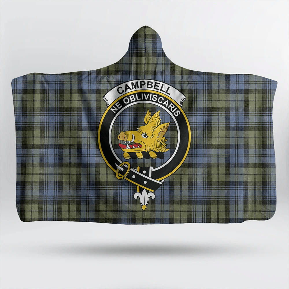 Campbell Faded Tartan Crest Hooded Blanket