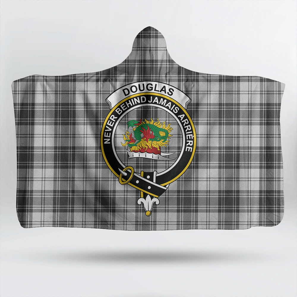 Douglas Grey Modern Tartan Crest Hooded Blanket