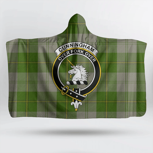 Cunningham Dress Green Dancers Tartan Crest Hooded Blanket