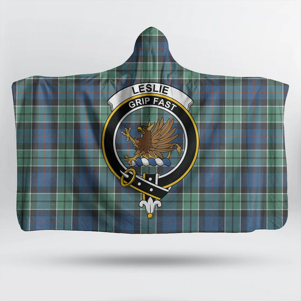 Leslie Hunting Tartan Crest Hooded Blanket