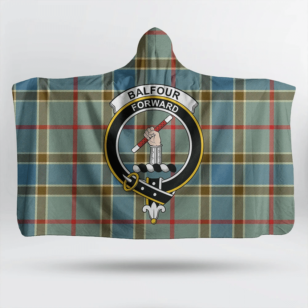 Balfour Blue Tartan Crest Hooded Blanket