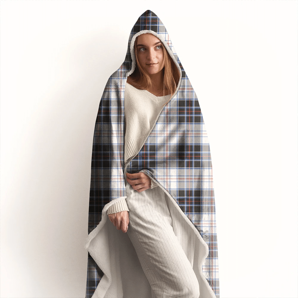 MacFarlane Black & White Tartan Crest Hooded Blanket