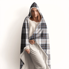 MacFarlane Black & White Tartan Crest Hooded Blanket