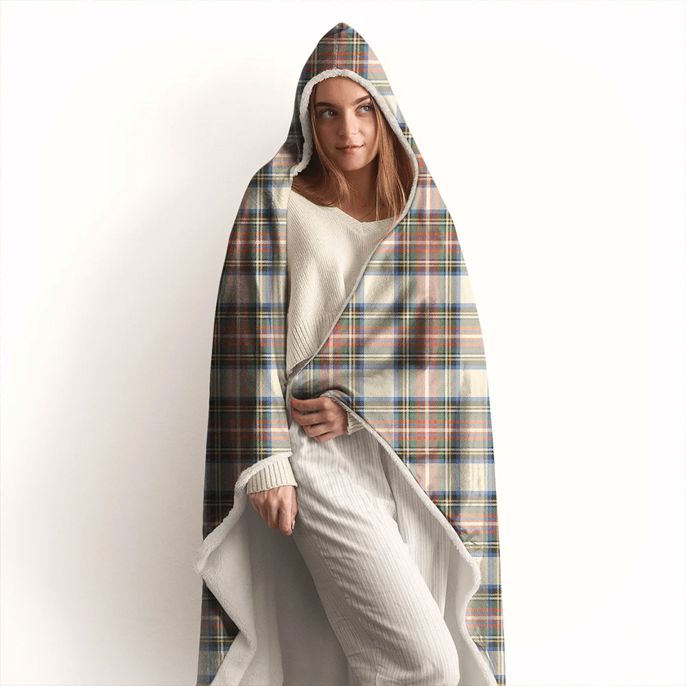 Menzies Green Modern Tartan Crest Hooded Blanket