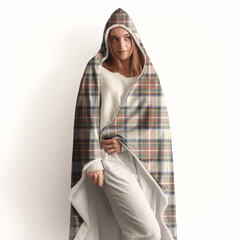 Menzies Green Modern Tartan Crest Hooded Blanket