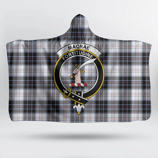 MacFarlane Black & White Tartan Crest Hooded Blanket