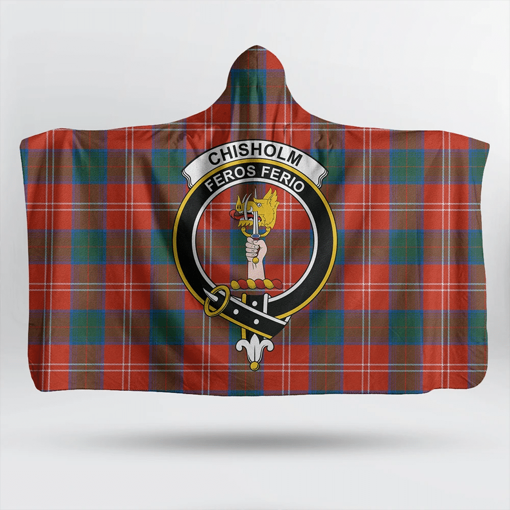 Chisholm Ancient Tartan Crest Hooded Blanket