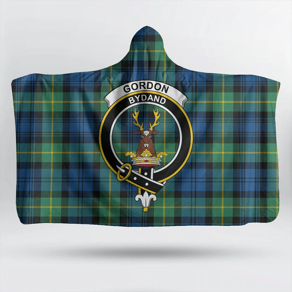 Gordon Ancient Tartan Crest Hooded Blanket