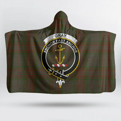 Gray Hunting Tartan Crest Hooded Blanket