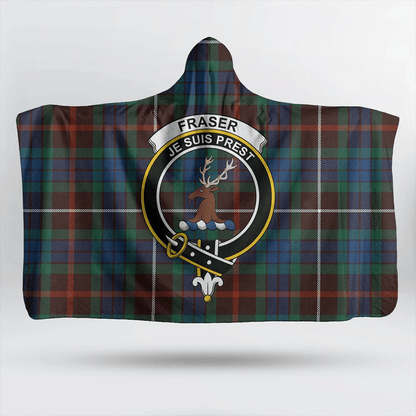 Fraser Hunting Ancient Tartan Crest Hooded Blanket