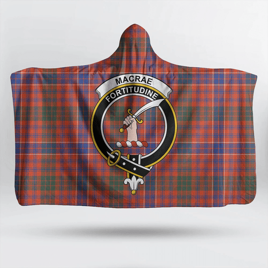 MacFarlane Black & White Ancient Tartan Crest Hooded Blanket