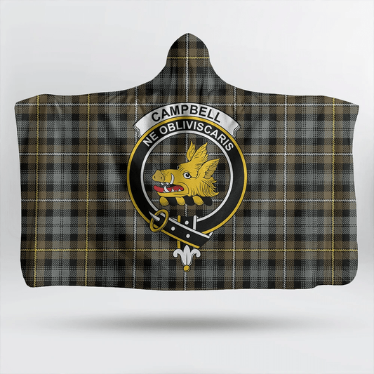 Campbell Argyll Weathered Tartan Crest Hooded Blanket