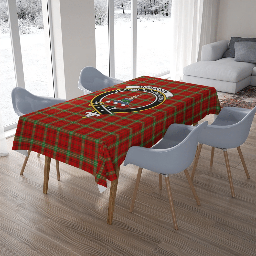 Morrison Red Modern Tartan Crest Tablecloth