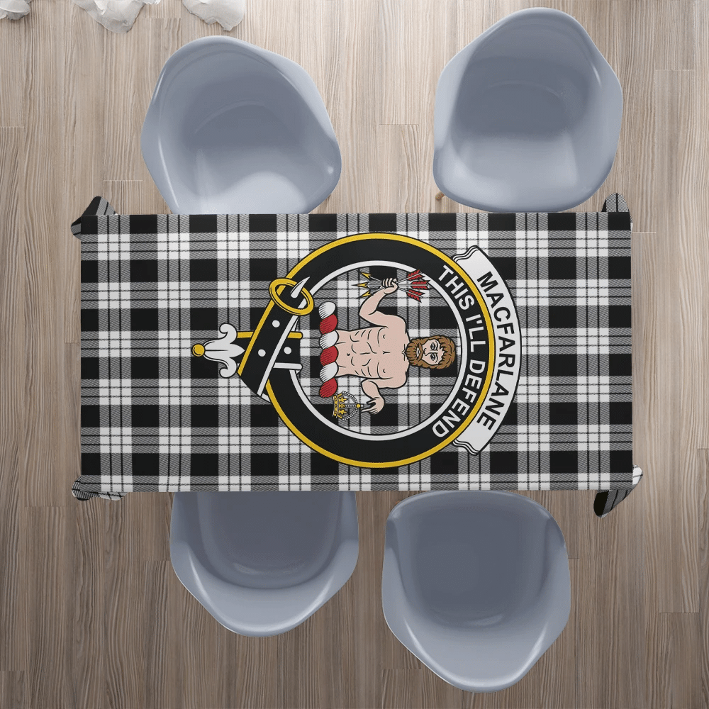 MacFarlane Black & White Ancient Tartan Crest Tablecloth