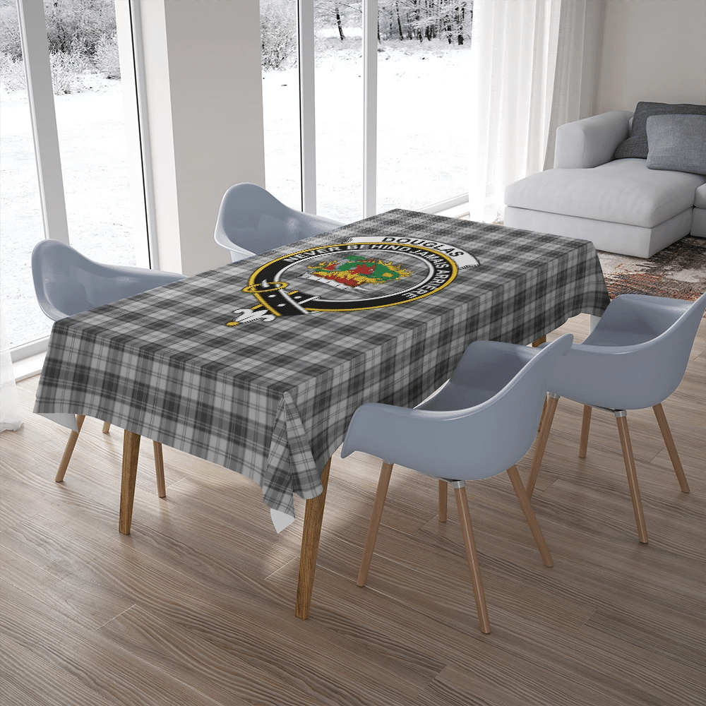 Douglas Grey Modern Tartan Crest Tablecloth