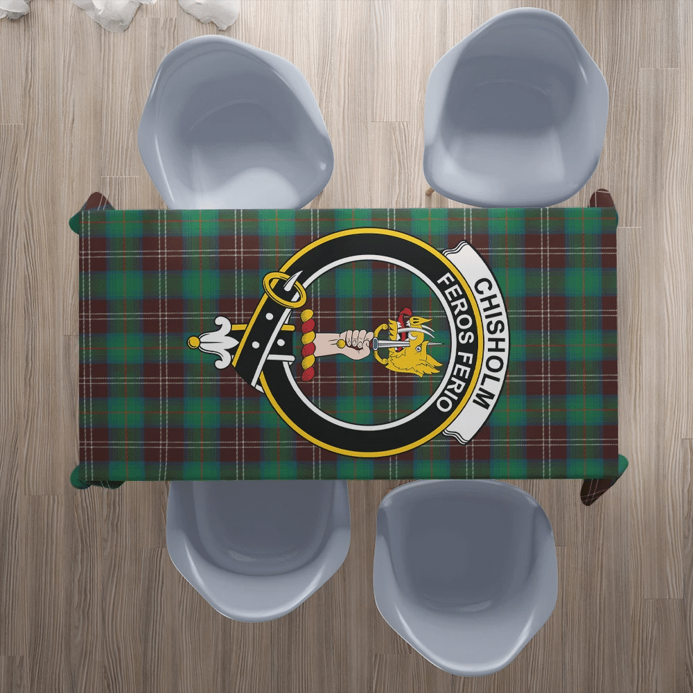 Chisholm Hunting Ancient Tartan Crest Tablecloth