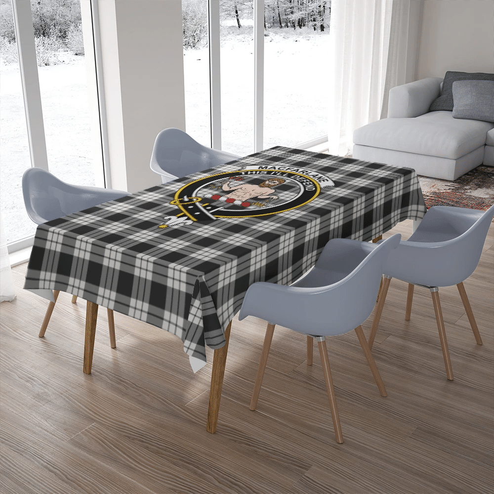 MacFarlane Black & White Tartan Crest Tablecloth