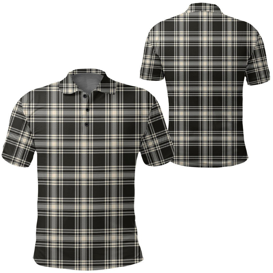 Menzies Black & White Ancient Tartan Plaid Polo Shirt
